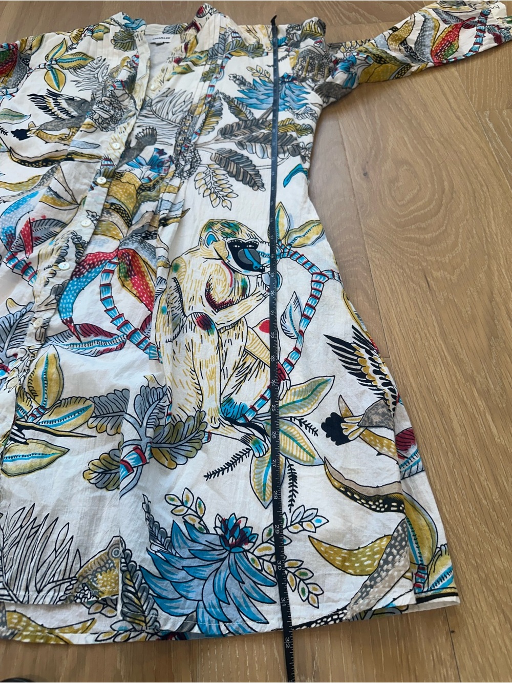 Charlee Jaipur Cotton Long Sleeve Monkey Novelty Print Short Mini Dress Size XS - Picture 12 of 13